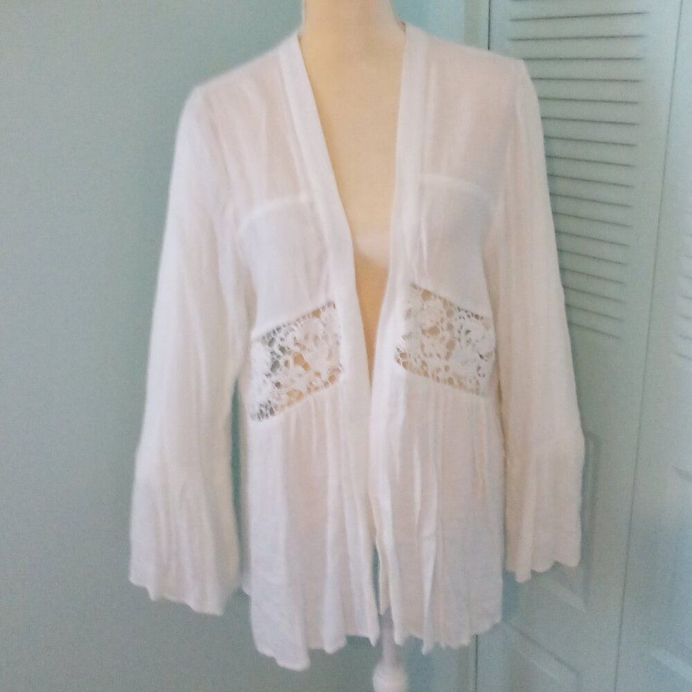 NWT SKIES ARE BLUE DRAPEY KIMONO WITH LACE LARGE RAYON COTTON GAUZEY BOHO BEACHY